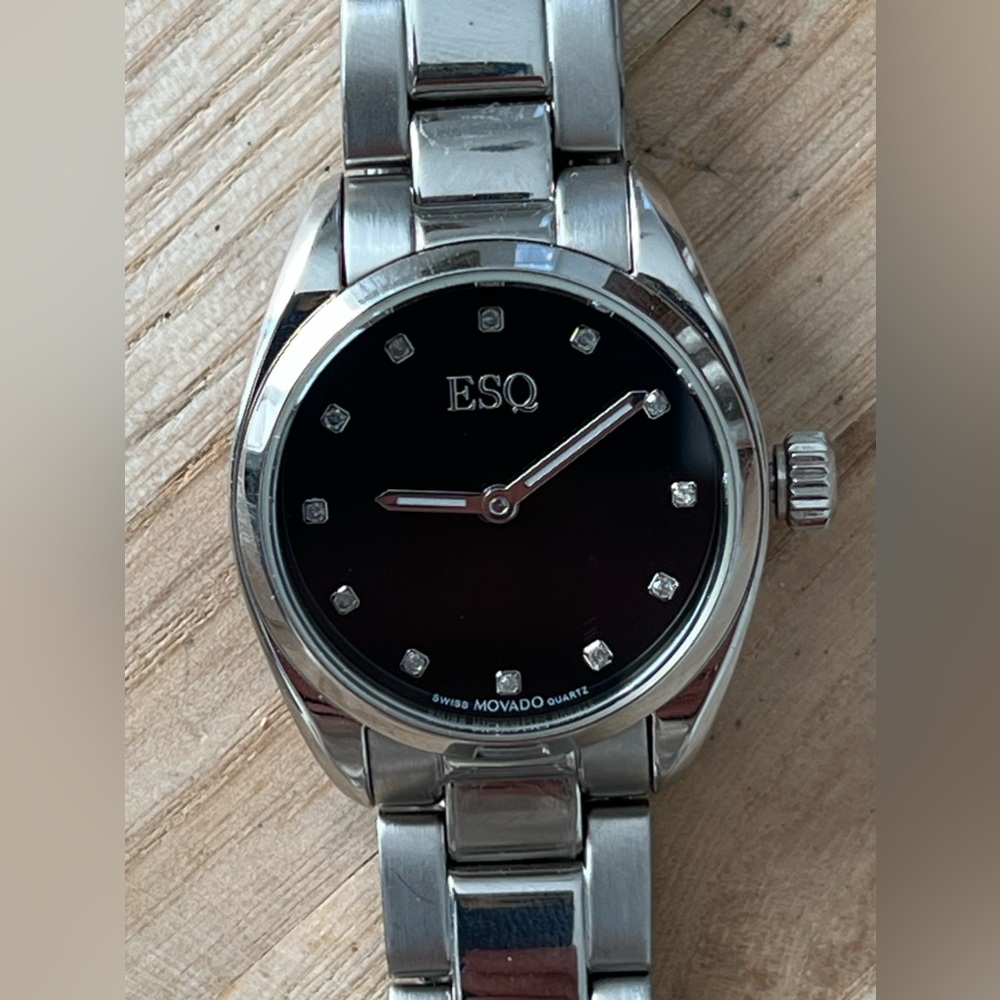 ESQ by Movado Diamonds Ladies Watch Stainless Bracelet Luminous Hands Black Dial